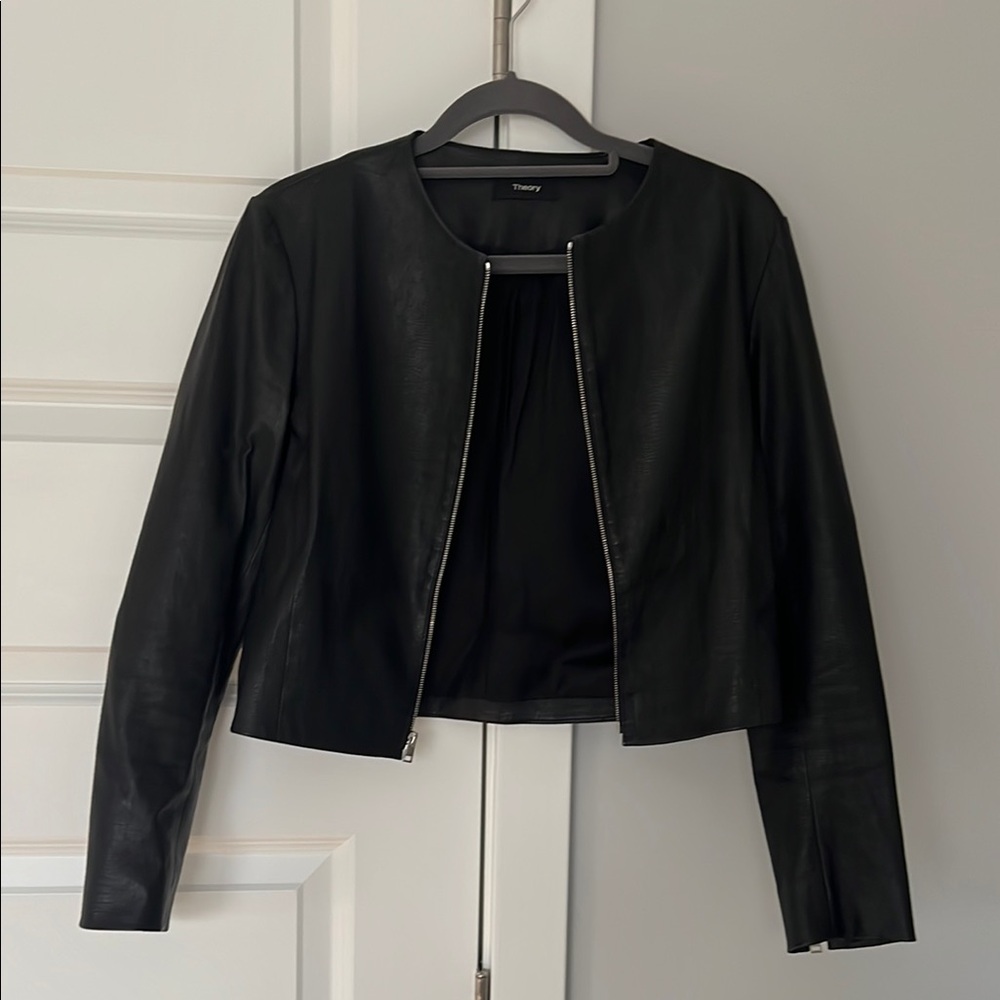 Theory Stretch Leather Fitted Jacket Small
